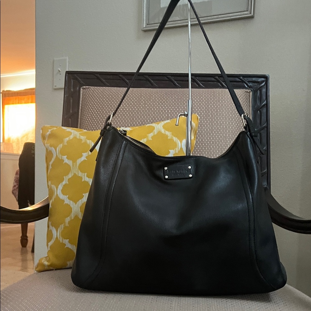 Kate spade New York black leather hobo shoulder bag black